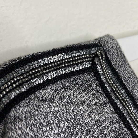 Miss Me Gray Rhinestone Embellished Sequin Beaded Trim Mixed Knit Sweater Sz S - Picture 3 of 10